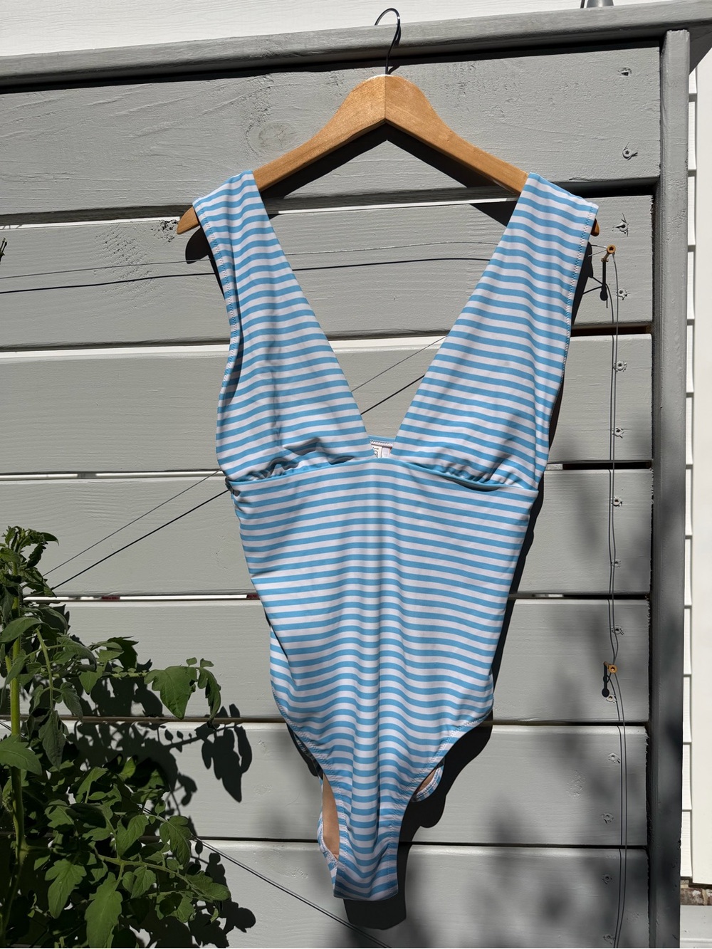 J. Crew Light Blue & White Striped Women's One-Piece Swimsuit